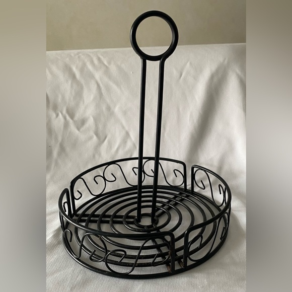 Black Round Spiral Wrought Iron Condiment Caddy with Card Menu Holder - Picture 4 of 4